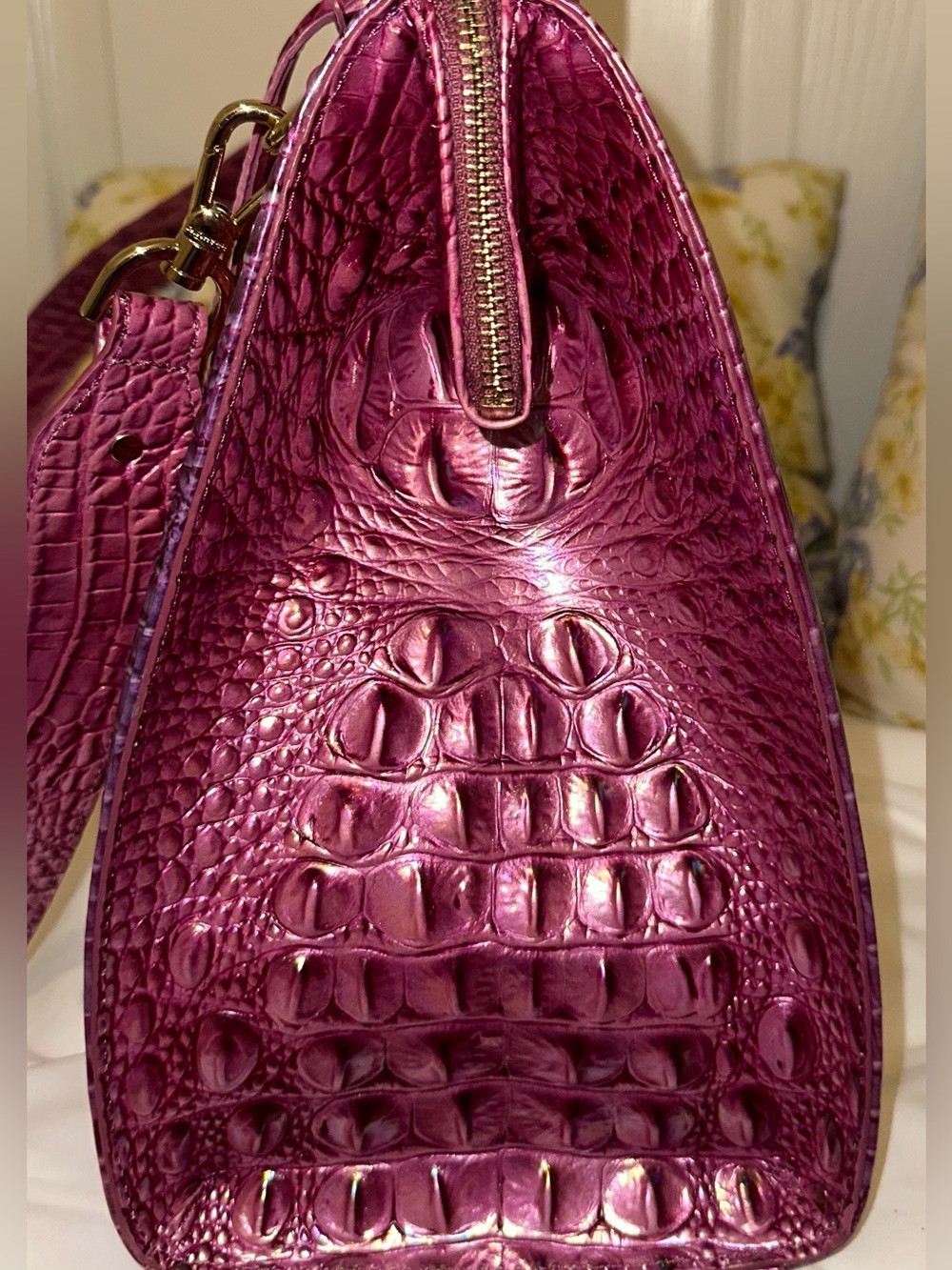 Brahmin Grapefruit Ombre Large Caroline Pink/Purple and Gold Satchel NWOT - Picture 10 of 15